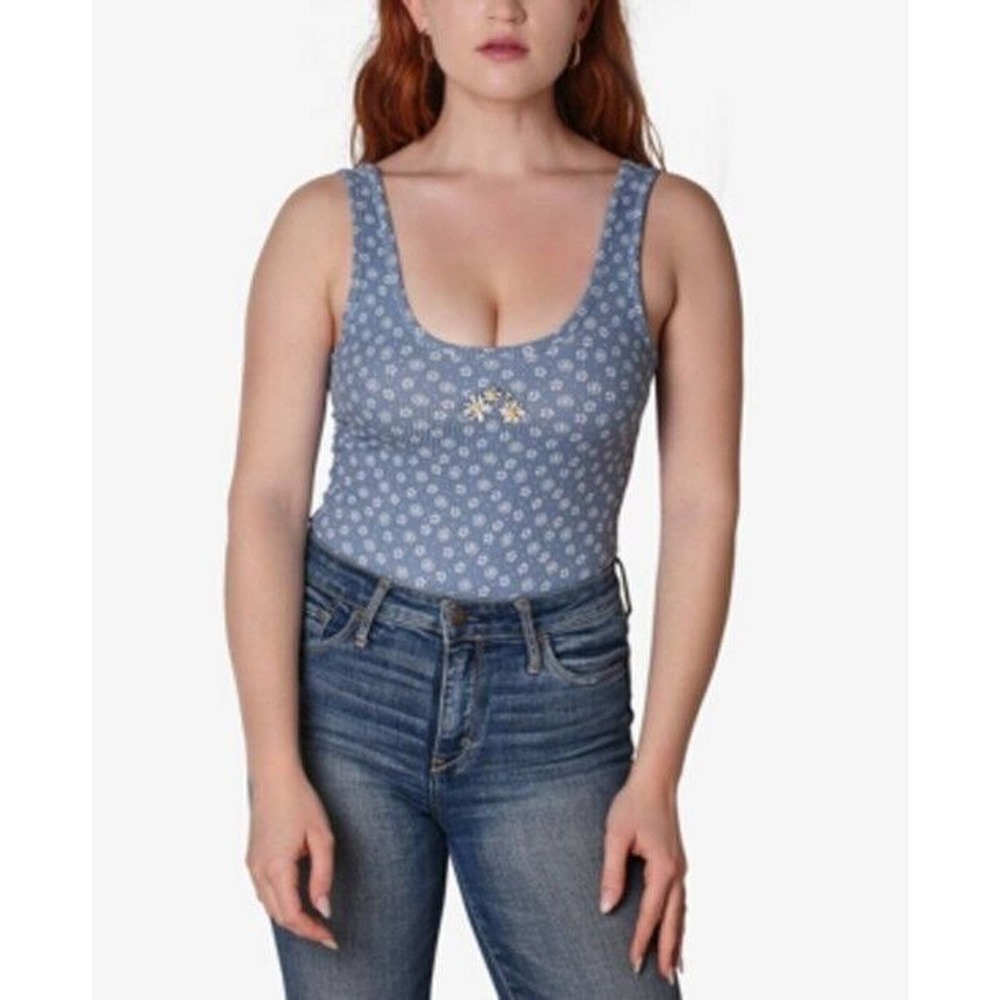 JR679 Just Polly Blue Floral Printed Sleeveless Bodysuit Size S